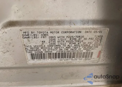 2001 Toyota Highlander V6 из США, поврежденный, VIN JTEGF21A610016295